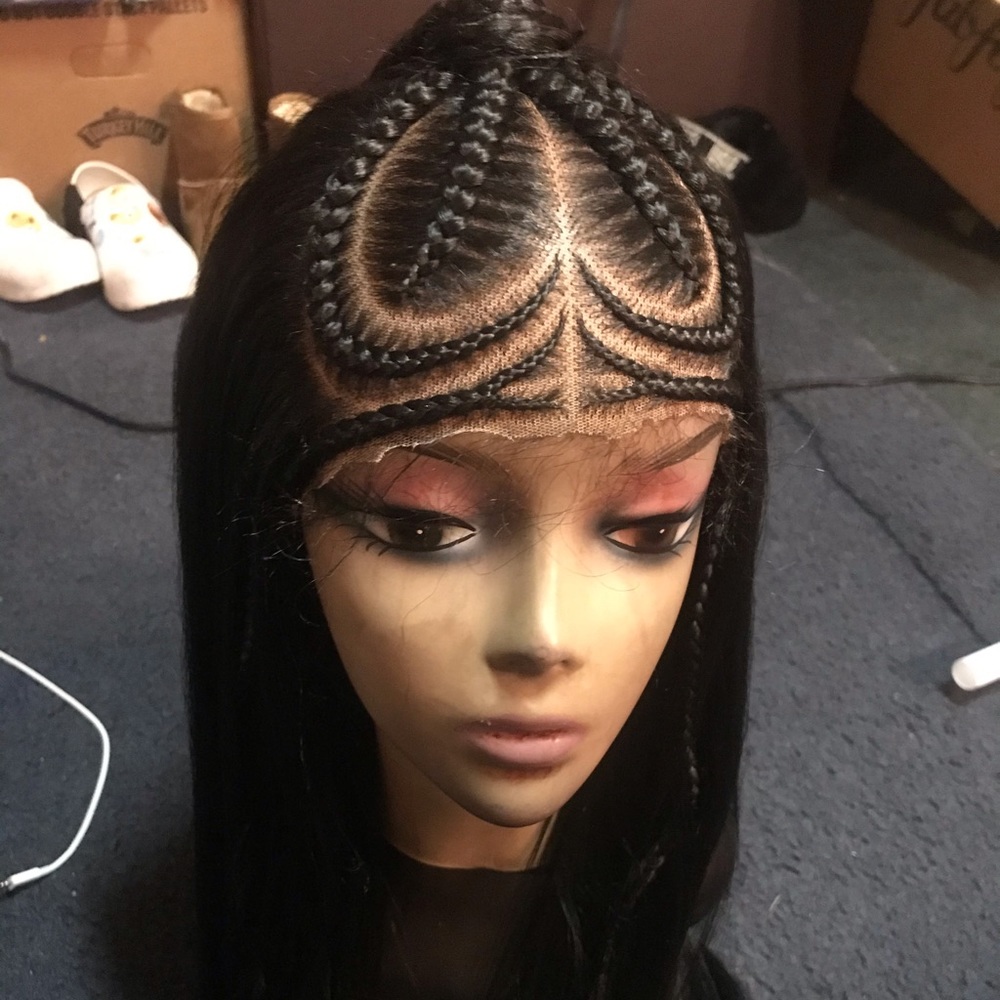 Synthetic braided wig frontal